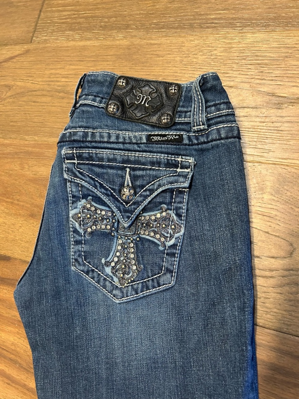 Miss Me Dark Blue Jeans with Embellished Cross Pocket